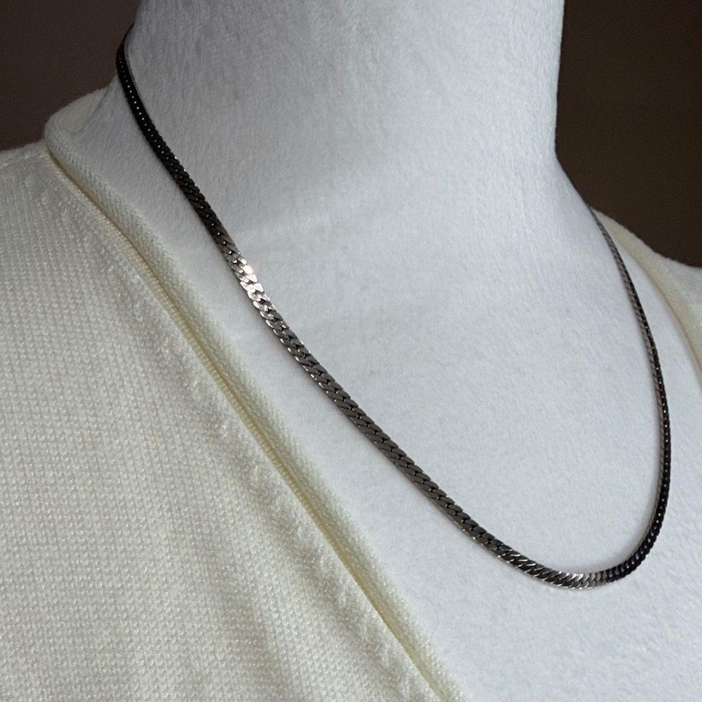 Vintage Monet Silver Tone Flat Herringbone Chain Necklace